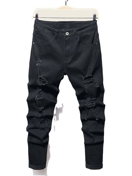 men ripped slant pocket jeans r37w#, Blue