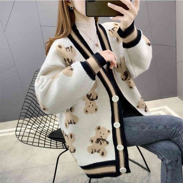 women's polos sweater cardigan female korean spring and autumn loose lazy wind bear medium long sweater jacket thickened t2y9, White
women's polos sweater cardigan female korean spring and autumn loose lazy wind bear medium long sweater jacket thickened t2y9, White