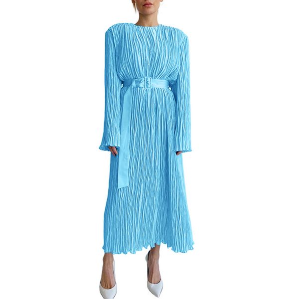 women elegant dresses with waistband spring autumn clothes solid color round neck long sleeve ruched dress evening party, Black;gray
women elegant dresses with waistband spring autumn clothes solid color round neck long sleeve ruched dress evening party, Black;gray