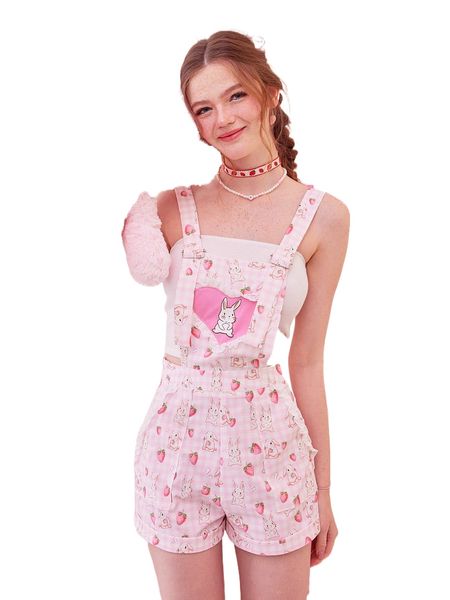 kawaii cartoon graphic overall romper m9wb#, Black;white 
kawaii cartoon graphic overall romper m9wb#, Black;white