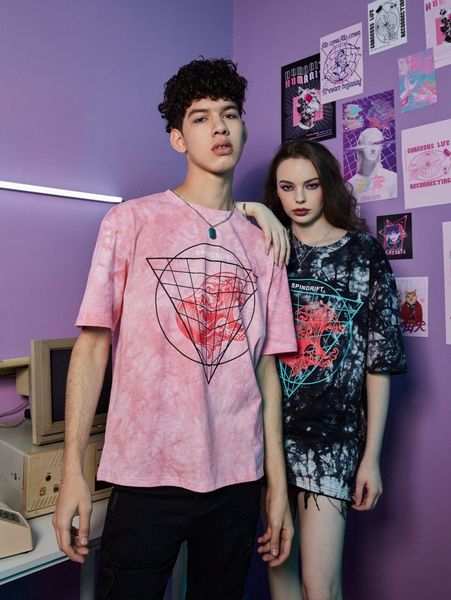 romwe tie dye letter graphic tee p2v6#, White;black