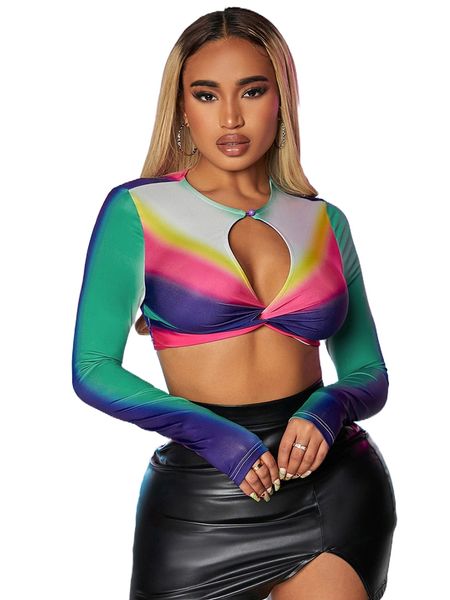 sxy colorblock twist detail crop tee j2q9#, White 
sxy colorblock twist detail crop tee j2q9#, White