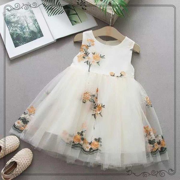 

Girl's Dresses High Luxury Princess Vogue Skirt Summer Sleeveless Wedding Flower Girl Dress Design Novelty Lolita Lovely Foreign Style, Ivorie