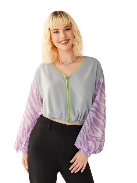 x liyun x zebra striped lantern sleeve zip up blouse g9y9#, White