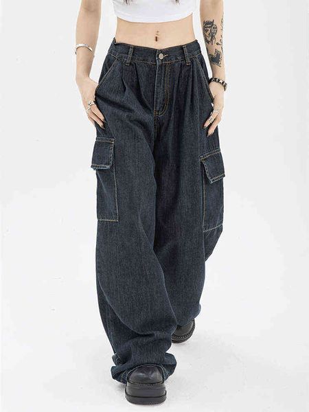 blue multi-pocket denim cargo pants women's summer new retro american loose design high waist straight wide leg female jeans t220728
blue multi-pocket denim cargo pants women's summer new retro american loose design high waist straight wide leg female jeans t220728