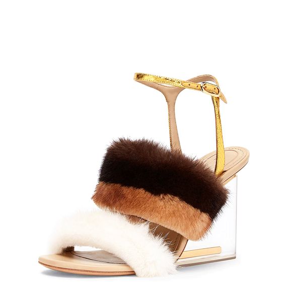 2022 lady sheepskin leather ladies abnormal transparent heel sandals shoes mink hair buckle open toe peep-toe europe and america the catwalk, Black 
2022 lady sheepskin leather ladies abnormal transparent heel sandals shoes mink hair buckle open toe peep-toe europe and america the catwalk, Black