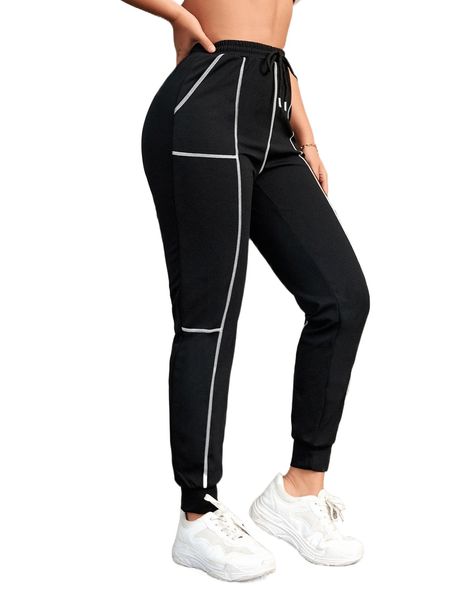 sxy contrast titching drawstring waist sweatpants i2wt#, Black;white
sxy contrast titching drawstring waist sweatpants i2wt#, Black;white