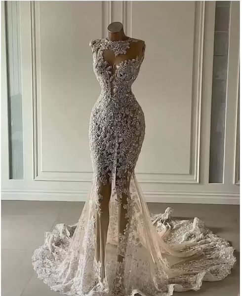 2022 mermaid wedding dresses illusion bridal gown sweep train crystals beaded lace applique tulle sleeveless plus size beach bc11450 0620, White
2022 mermaid wedding dresses illusion bridal gown sweep train crystals beaded lace applique tulle sleeveless plus size beach bc11450 0620, White