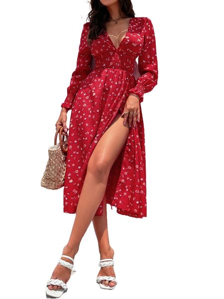 ditsy floral shirred waist plunging neck slit thigh dress w8pr#, Black;gray
ditsy floral shirred waist plunging neck slit thigh dress w8pr#, Black;gray