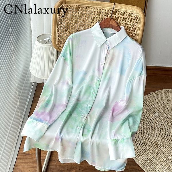 cnlalaxury tie dye satin shirt woman oversize button up long sleeve autumn blouse loose casual streetwear blusas 220725, White
cnlalaxury tie dye satin shirt woman oversize button up long sleeve autumn blouse loose casual streetwear blusas 220725, White