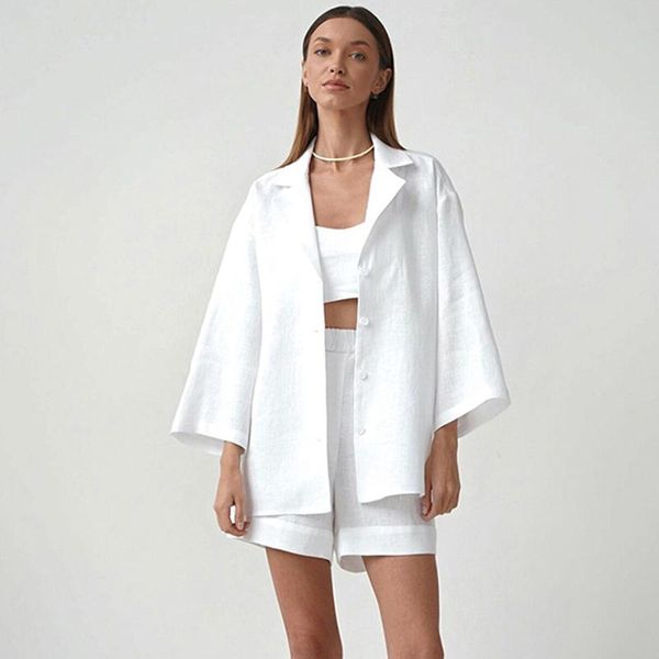 women's tracksuits cotton 2 piece sets womens outfits turn down collar long sleeve button up shirt and shorts suit ensemble femmewomen&, Gray
women's tracksuits cotton 2 piece sets womens outfits turn down collar long sleeve button up shirt and shorts suit ensemble femmewomen&, Gray