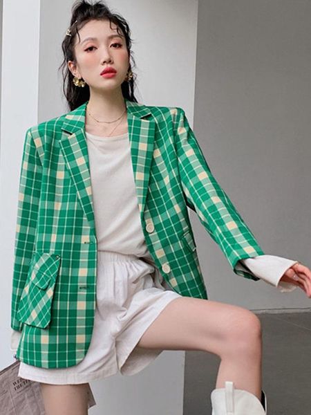 women's suits & blazers green plaid blazer women notched neck single breasted long sleeve casual suit jackets 2022 autumn fashion tide, White;black
women's suits & blazers green plaid blazer women notched neck single breasted long sleeve casual suit jackets 2022 autumn fashion tide, White;black
