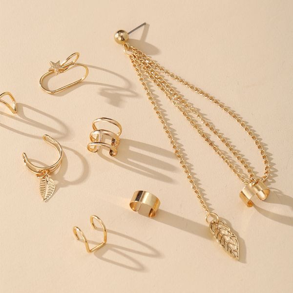 7-piece set fashion non-perforated ear clip earrings women's simple golden star leaf fake cartilage earmuffs jewelry clip accessories, Golden;silver
7-piece set fashion non-perforated ear clip earrings women's simple golden star leaf fake cartilage earmuffs jewelry clip accessories, Golden;silver