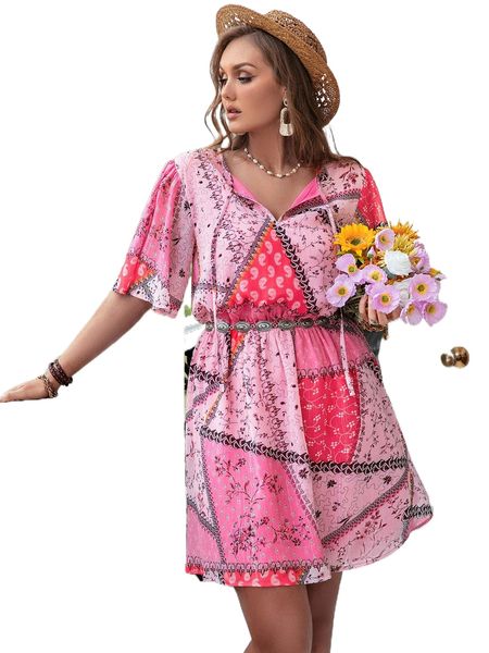 rusttydustty plus paisley & floral print tie neck flutter sleeve dress without belt b1kx#, Black
rusttydustty plus paisley & floral print tie neck flutter sleeve dress without belt b1kx#, Black