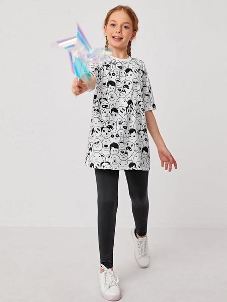 girls cartoon graphic tee & leggings set she, White
girls cartoon graphic tee & leggings set she, White