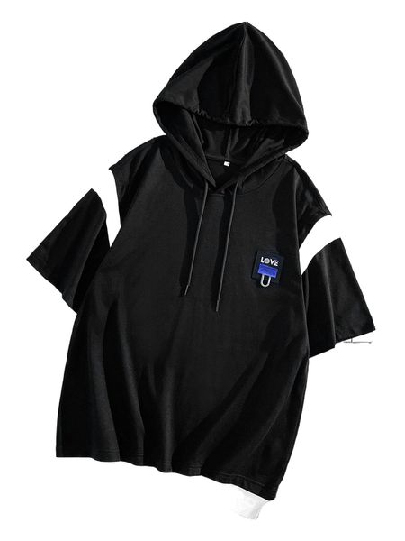 men color block letter patched drawstring hooded tee p1de#, White;black
men color block letter patched drawstring hooded tee p1de#, White;black