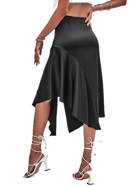 asymmetrical ruffle hem skirt y7mk#, Black
asymmetrical ruffle hem skirt y7mk#, Black