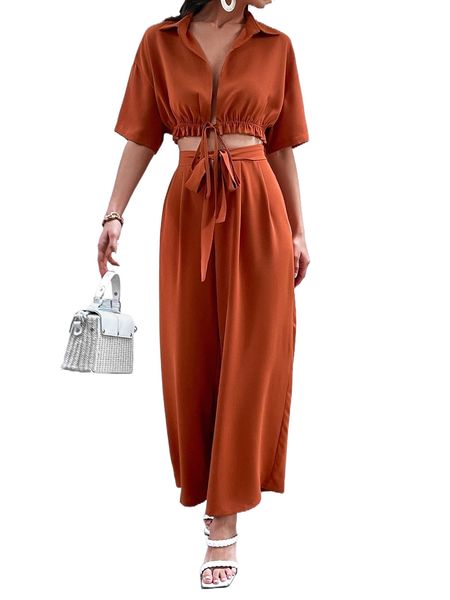 drop shoulder knot hem crop & belted pants k3rd#, White
drop shoulder knot hem crop & belted pants k3rd#, White