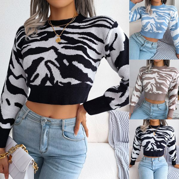 2022 autumn and winter sweater fashion tiger pattern long-sleeved cropped sweater, White;black
2022 autumn and winter sweater fashion tiger pattern long-sleeved cropped sweater, White;black