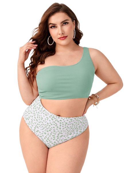 plus dalmatian rib cut-out one piece swimsuit q0sl#, White;black