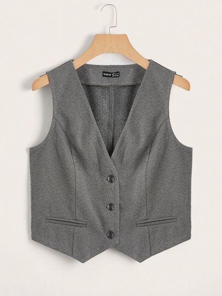 herringbone hanky hem vest blazer n0tn#, White