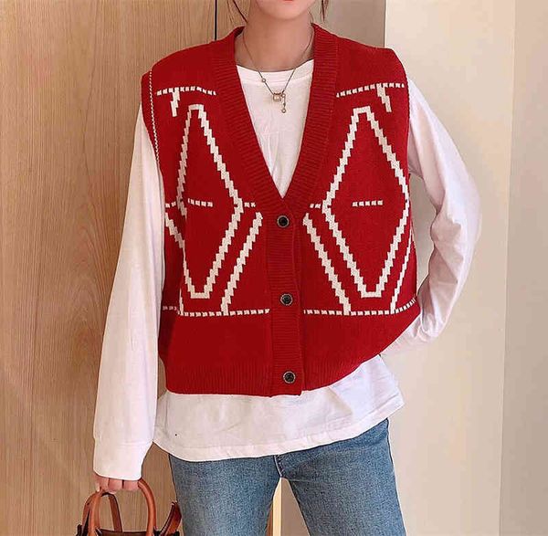 women's polos v-neck knitted vest women's wear overlapped early spring loose outer rhombic lattice sleeveless waistcoat 81yy, White
women's polos v-neck knitted vest women's wear overlapped early spring loose outer rhombic lattice sleeveless waistcoat 81yy, White