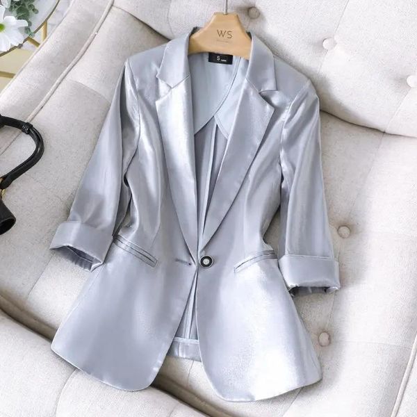 women's suits & blazers business half sleeves fit imitate satin women summer korean style retro suit coats female chic office basic sol, White;black
women's suits & blazers business half sleeves fit imitate satin women summer korean style retro suit coats female chic office basic sol, White;black