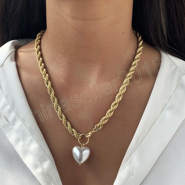 vintage twist braid chain necklace for women boho chunky pearl pendant necklaces female statement jewelry, Silver
vintage twist braid chain necklace for women boho chunky pearl pendant necklaces female statement jewelry, Silver
