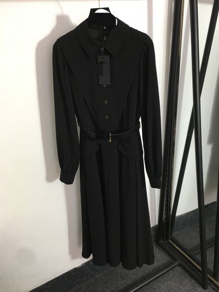 700 2022 summer brand same style dress long sleeve empire fashion lapel neck khaki blue womens clothes quality weini, Black
700 2022 summer brand same style dress long sleeve empire fashion lapel neck khaki blue womens clothes quality weini, Black