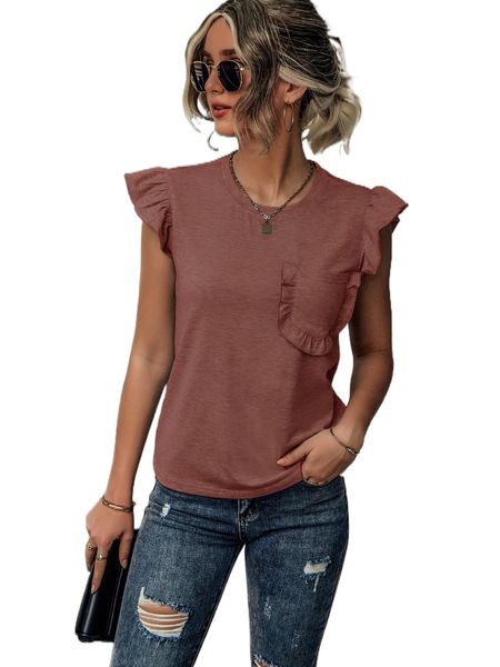 ruffle trim pocket patched tee i83g#, White
ruffle trim pocket patched tee i83g#, White