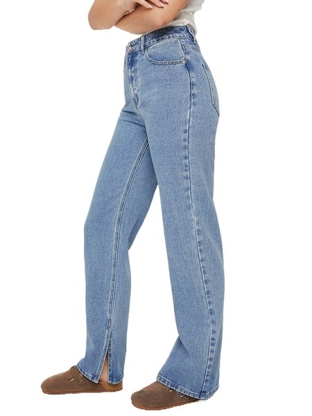high waist split hem jeans 83we#, Blue
high waist split hem jeans 83we#, Blue