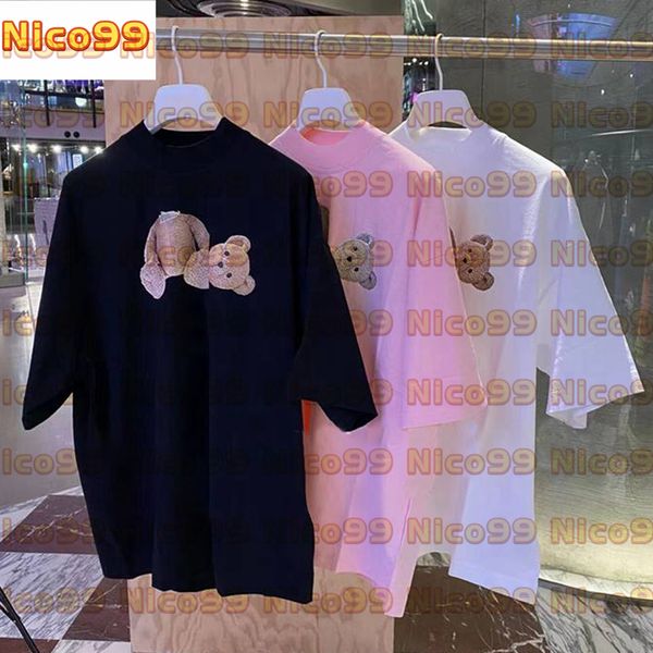 tee bear print back letters classic black white pink cotton fashionable and versatile short sleeves for men women, White;black
tee bear print back letters classic black white pink cotton fashionable and versatile short sleeves for men women, White;black