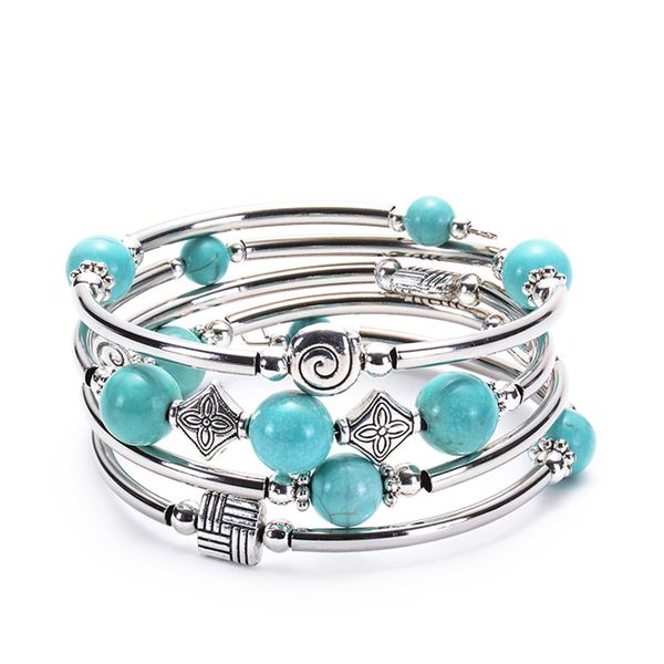 hand wound multilayer bracelet volcanic turquoise eye spiral memory, Golden;silver