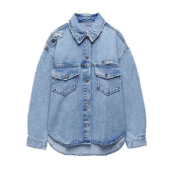 women's denim shirt jackets hollow out coat female long sleeves casual loose denim coat streetwear fashion jacket woman trf l220714, Black;brown
women's denim shirt jackets hollow out coat female long sleeves casual loose denim coat streetwear fashion jacket woman trf l220714, Black;brown