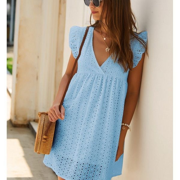 women hollow out mini dress summer fashion v neck lace ruffle sleeve aline dress female casual beach party dresses vestido 220615, Black;gray
women hollow out mini dress summer fashion v neck lace ruffle sleeve aline dress female casual beach party dresses vestido 220615, Black;gray