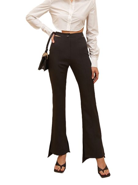 cut out split hem flare leg pants 54qm#, Black;white
cut out split hem flare leg pants 54qm#, Black;white