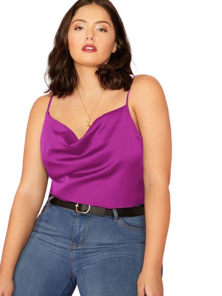 bae plus cowl neck satin cami c12h#, Black