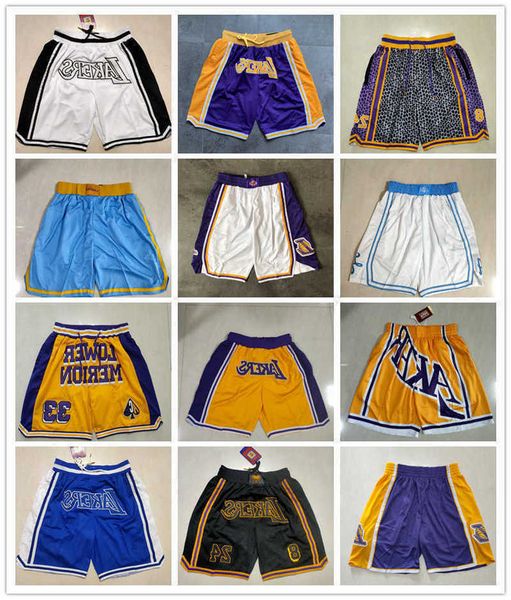 los angeles''lakers''men throwback basketball shorts pocket purple yellow, Black