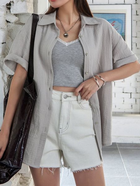dazy drop shoulder textured blouse z3ci#, White