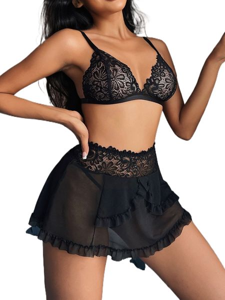 3pack contrast lace frill trim lingerie set f7sd#, Black;red
3pack contrast lace frill trim lingerie set f7sd#, Black;red