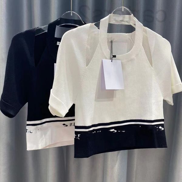 women's knits & tees designer straight 2022 summer style slim temperament knitted design round neck short sleeve with pin drill button, White
women's knits & tees designer straight 2022 summer style slim temperament knitted design round neck short sleeve with pin drill button, White