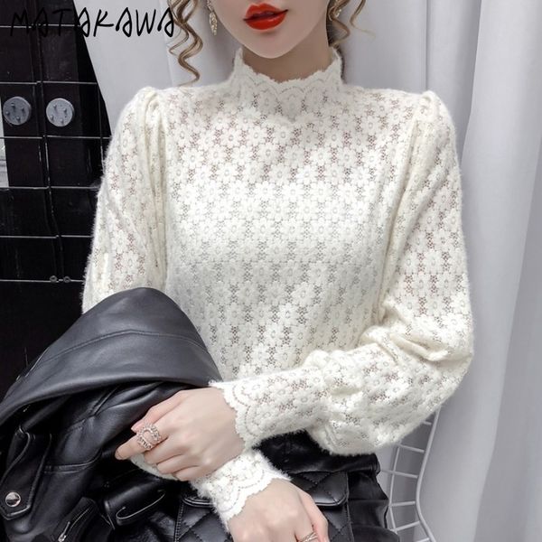 sanded thick puff sleeve lace shirt womens slim bottoming fashion halfhigh neck blouse women 210506, White
sanded thick puff sleeve lace shirt womens slim bottoming fashion halfhigh neck blouse women 210506, White