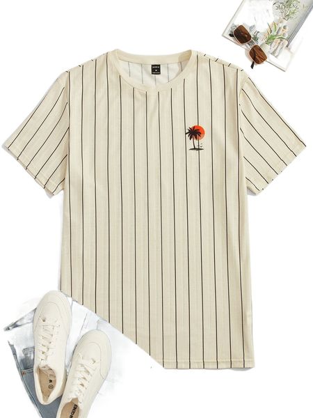 men pinstriped & palm tree print tee k6bc#, White;black
men pinstriped & palm tree print tee k6bc#, White;black