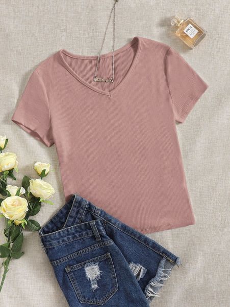 v neck rib knit solid tee 368w#, White
v neck rib knit solid tee 368w#, White