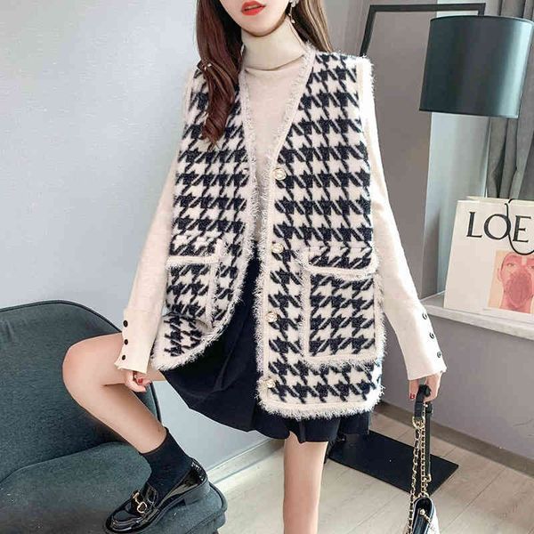 women's sweaters autumn imitation mink sweater waistcoat women's thickened loose lazy wind thousand bird check sleeveless knitted, White;black
women's sweaters autumn imitation mink sweater waistcoat women's thickened loose lazy wind thousand bird check sleeveless knitted, White;black