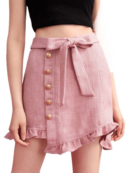 x jupiter spells button front frill trim tie front tweed asymmetrical skirt 99cd#, Black
x jupiter spells button front frill trim tie front tweed asymmetrical skirt 99cd#, Black