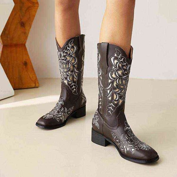 western boots designer women shoes fashion embroidery print knight boots chunky heel 220824, Black
western boots designer women shoes fashion embroidery print knight boots chunky heel 220824, Black