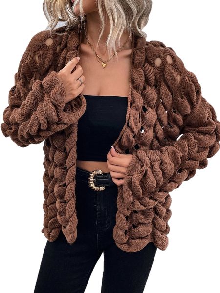 drop shoulder open knit duster cardigan g2y7#, White;black