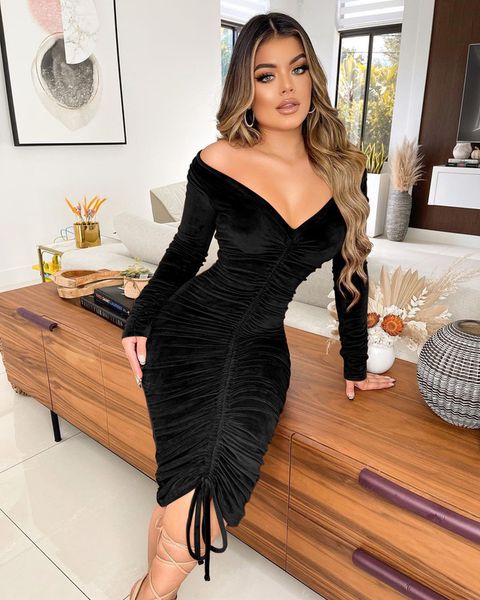 starliouvis long sleeve velvet black dress soild knee length autumn sheath off the shoulder women club dresses party 220721, Black;gray
starliouvis long sleeve velvet black dress soild knee length autumn sheath off the shoulder women club dresses party 220721, Black;gray