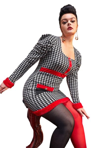 x kashmir plus houndstooth square neck gigot sleeve fuzzy trim pocket front bodycon dress d3r3#, Black
x kashmir plus houndstooth square neck gigot sleeve fuzzy trim pocket front bodycon dress d3r3#, Black